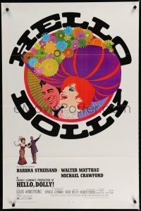 7k359 HELLO DOLLY 1sh '69 Richard Amsel artwork of Barbra Streisand & Walter Matthau!