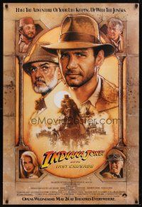 7k395 INDIANA JONES & THE LAST CRUSADE advance 1sh '89 art of Ford & Sean Connery by Drew!