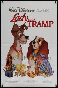 7k444 LADY & THE TRAMP 1sh R86 Walt Disney romantic canine dog classic cartoon!