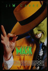 7k513 MASK style B int'l 1sh '94 great super close up of wacky Jim Carrey in full make-up!