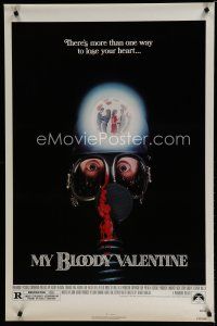 7k559 MY BLOODY VALENTINE 1sh '81 bloody gas mask, there's more than one way to lose your heart!