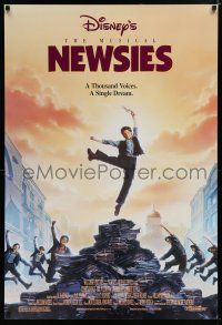 7k567 NEWSIES DS 1sh '92 Disney newsboy Christian Bale, great art by John Alvin!
