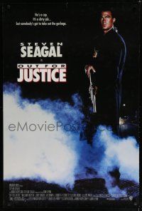 7k582 OUT FOR JUSTICE DS 1sh '91 great full-length image of Steven Seagal with shotgun!