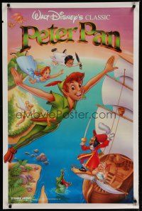 7k595 PETER PAN 1sh R89 Walt Disney animated cartoon classic, flying art by Bill Morrison!