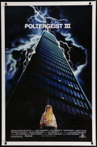 7k613 POLTERGEIST 3 1sh '88 great image of little girl in front of skyscraper in storm!