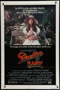 7k618 PRETTY BABY 1sh '78 directed by Louis Malle, young Brooke Shields sitting with doll!