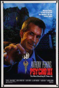 7k623 PSYCHO III 1sh '86 great close image of Anthony Perkins as Norman Bates, horror sequel!