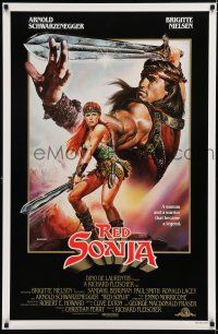 7k642 RED SONJA 1sh '85 great Casaro fantasy art of Brigitte Nielsen & Schwarzenegger!