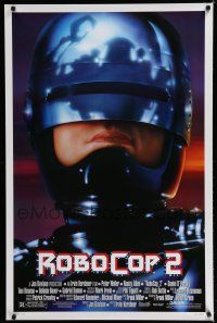 7k665 ROBOCOP 2 1sh '90 great close up of cyborg policeman Peter Weller, sci-fi sequel!