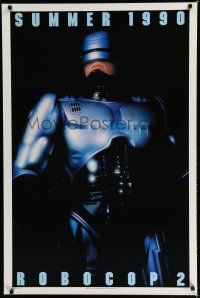 7k667 ROBOCOP 2 teaser DS 1sh '90 great close up of cyborg policeman Peter Weller, sci-fi sequel!
