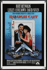 7k670 ROUGH CUT 1sh '80 Burt Reynolds, sexy Lesley-Anne Down, cool playing card artwork!