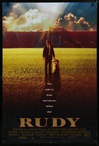 7k672 RUDY DS 1sh '93 Sean Astin on field gets to play Notre Dame football!