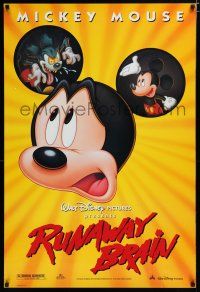 7k673 RUNAWAY BRAIN DS 1sh '95 Disney, great huge Mickey Mouse Jekyll & Hyde cartoon image!