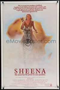 7k692 SHEENA 1sh '84 sexy Tanya Roberts with bow & arrows riding zebra in Africa!