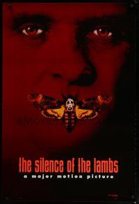 7k705 SILENCE OF THE LAMBS style B teaser DS 1sh '90 creepy Anthony Hopkins with moth over mouth!