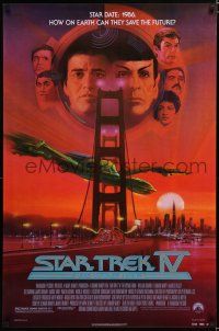 7k738 STAR TREK IV 1sh '86 art of Leonard Nimoy, Shatner & Klingon Bird-of-Prey by Bob Peak!