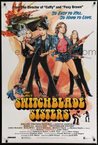 7k756 SWITCHBLADE SISTERS 1sh R96 classic wildest girl gang artwork image!