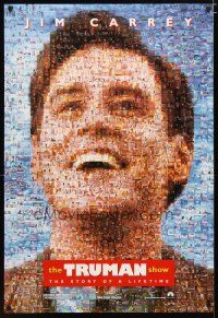 7k807 TRUMAN SHOW teaser DS 1sh '98 really cool mosaic art of Jim Carrey, Peter Weir