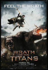7k840 WRATH OF THE TITANS teaser DS 1sh '12 image of Sam Worthington vs enormous titan!