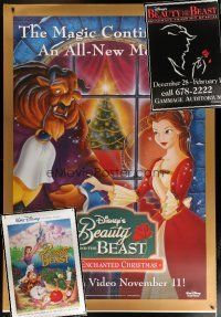 7m204 LOT OF 3 DOUBLE-SIDED AND SINGLE-SIDED BEAUTY AND THE BEAST BUS STOP POSTERS '90s Disney!