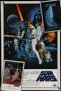 7m320 LOT OF 3 UNFOLDED REPRO ONE-SHEETS FROM THE STAR WARS TRILOGY '90s style A & C + Jedi!