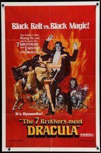 7p013 7 BROTHERS MEET DRACULA 1sh '79 The Legend of the 7 Golden Vampires, kung fu horror art!