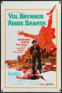 7p020 ADIOS SABATA 1sh '71 Yul Brynner aims to kill, and his gun does the rest, cool art!
