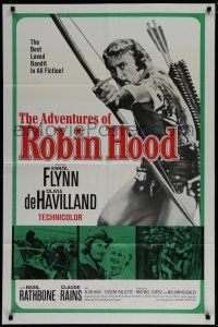 7p024 ADVENTURES OF ROBIN HOOD 1sh R64 Errol Flynn as Robin Hood, Olivia De Havilland