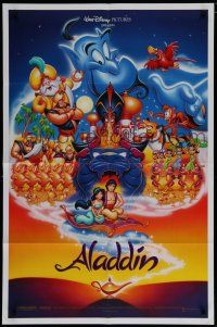 7p027 ALADDIN DS 1sh '92 classic Walt Disney Arabian fantasy cartoon, great art of cast!