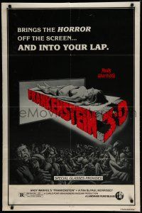 7p037 ANDY WARHOL'S FRANKENSTEIN 1sh R80s cool 3D art of near-naked girl coming off screen!