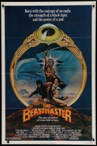 7p072 BEASTMASTER 1sh '82 cool fantasy art of bare-chested Marc Singer & sexy Tanya Roberts!