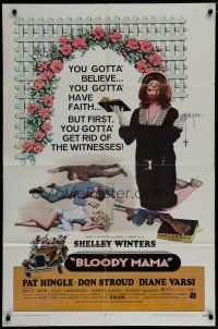7p101 BLOODY MAMA 1sh '70 Roger Corman, AIP, crazy Shelley Winters w/Bible and tommy gun!
