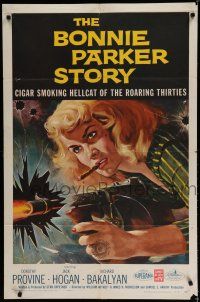 7p111 BONNIE PARKER STORY 1sh '58 great art of the cigar-smoking hellcat of the roaring '30s!