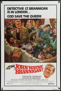 7p118 BRANNIGAN 1sh '75 Douglas Hickox, great McGinnis art of fighting John Wayne in England!