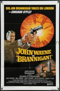 7p119 BRANNIGAN int'l 1sh '75 Douglas Hickox, great different art of John Wayne in England!