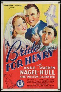 7p123 BRIDE FOR HENRY 1sh '37 Willian Nigh directed marriage drama, Anne Nagel, Warren Hull!