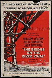 7p124 BRIDGE ON THE RIVER KWAI style A 1sh '58 William Holden, Alec Guinness, David Lean classic!