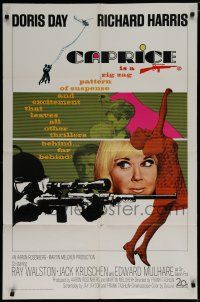 7p146 CAPRICE 1sh '67 pretty Doris Day, Richard Harris, cool sniper image!