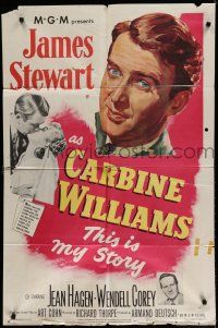 7p148 CARBINE WILLIAMS 1sh '52 great portrait art of James Stewart, Jean Hagen, Wendell Corey