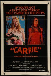 7p152 CARRIE 1sh '76 Stephen King, Sissy Spacek before and after her bloodbath at the prom!
