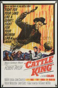 7p160 CATTLE KING 1sh '63 cool artwork of Robert Taylor about to pistol-whip bad guy!