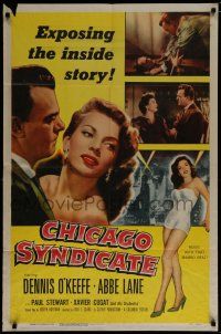 7p166 CHICAGO SYNDICATE 1sh '55 full-length sexy Abbe Lane, Dennis O'Keefe, the inside story!