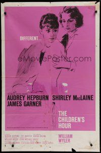 7p168 CHILDREN'S HOUR 1sh '62 close up artwork of Audrey Hepburn & Shirley MacLaine!