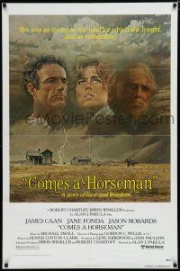 7p189 COMES A HORSEMAN 1sh '78 cool art of James Caan, Jane Fonda & Jason Robards in the sky!