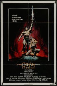 7p192 CONAN THE BARBARIAN 1sh '82 Arnold Schwarzenegger & sexy Sandahl Bergman by Casaro!