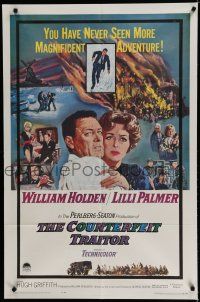 7p204 COUNTERFEIT TRAITOR 1sh '62 art of William Holden & Lilli Palmer by Howard Terpning!