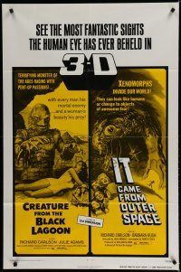 7p212 CREATURE FROM THE BLACK LAGOON/IT CAME FROM OUTER SPACE 1sh '72 horror sci-fi double-bill!