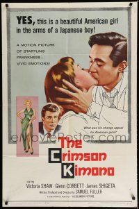 7p213 CRIMSON KIMONO 1sh '59 Sam Fuller, James Shigeta, Japanese-U.S. interracial romance!