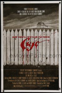 7p219 CUJO 1sh '83 Stephen King, artwork of bloody fence & house by Robert Tanenbaum!