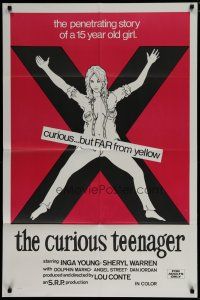 7p220 CURIOUS TEENAGER 1sh '72 art of near naked girl on giant X, curious but far from yellow!